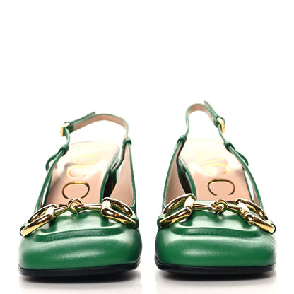 Gucci Malaga Kid Horsebit 75mm Slingback Pumps 36 New Shamarock 3 of 9