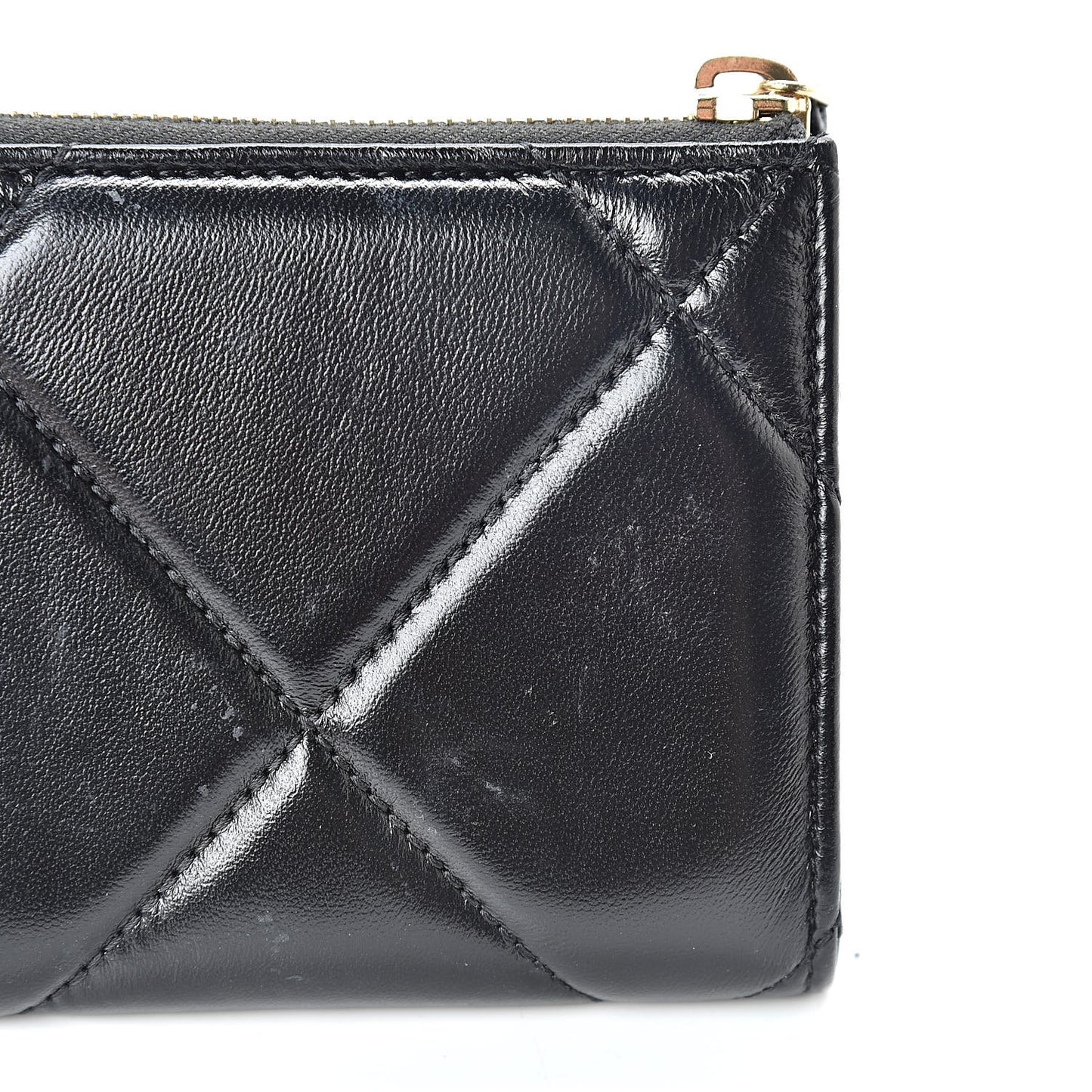 Lambskin Quilted Large Gusset Zipped Wallet Black