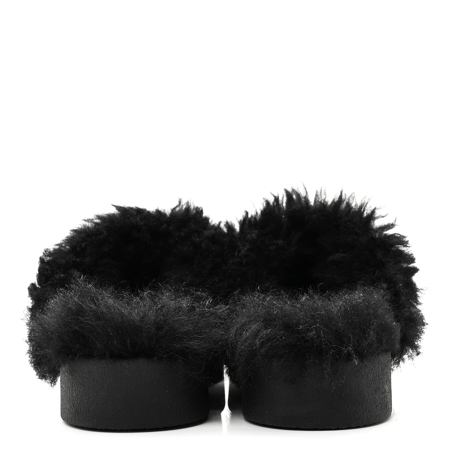 Chanel Suede Shearling CC Cap Toe Mules 36 Black 1866153