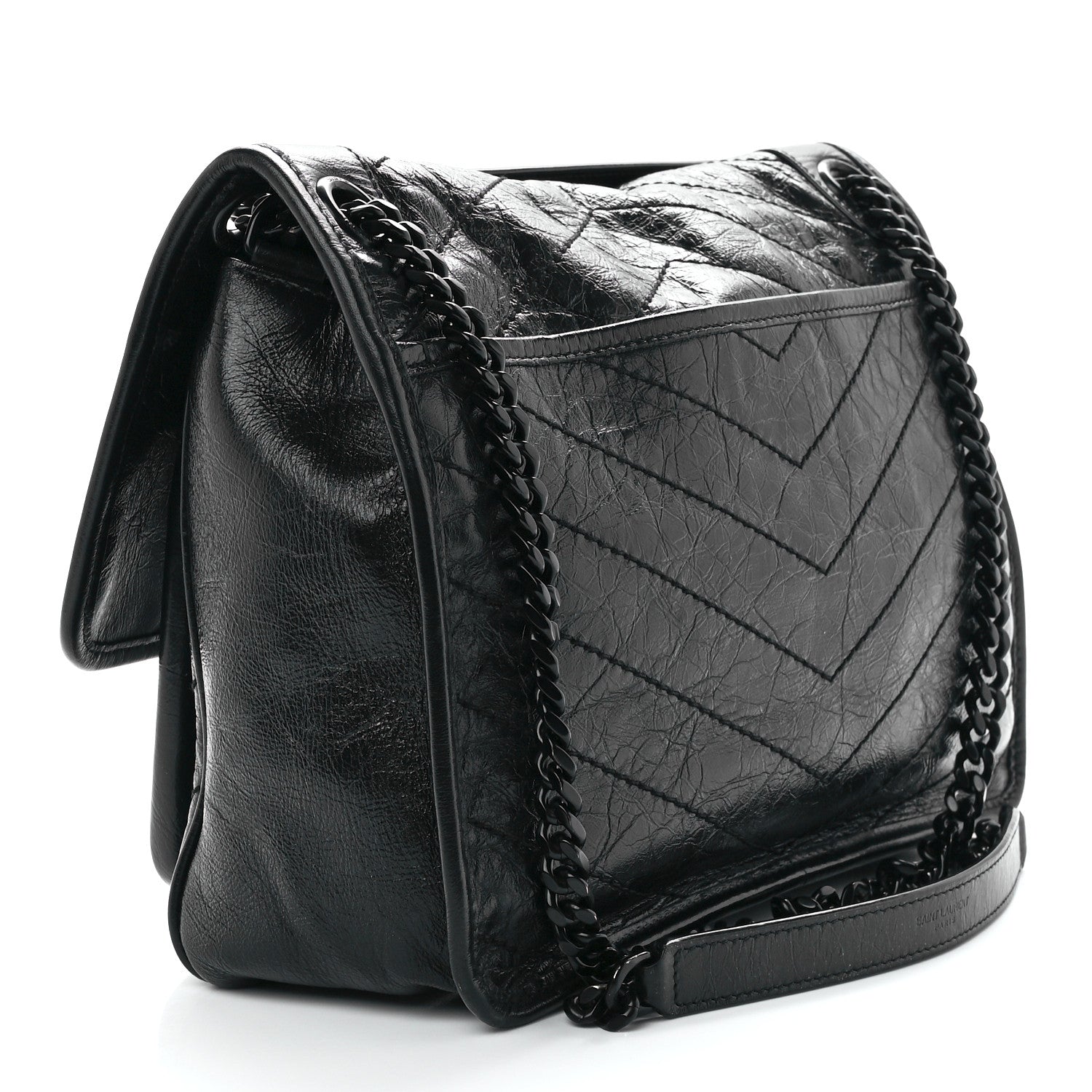 Saint Laurent Crinkled Calfskin Matelasse Monogram Medium Niki Chain Satchel Black 3 of 13