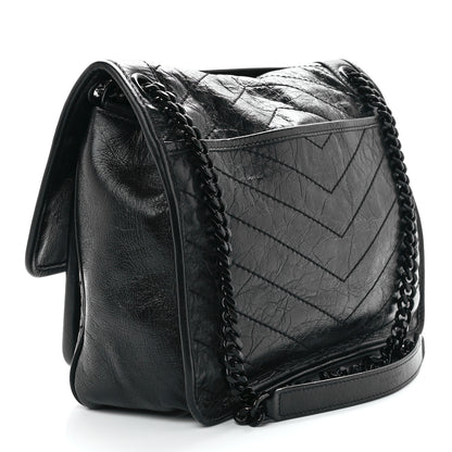 Saint Laurent Crinkled Calfskin Matelasse Monogram Medium Niki Chain Satchel Black 3 of 13