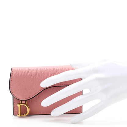 Christian Dior Grained Calfskin Saddle Card Holder Pink 2 of 6