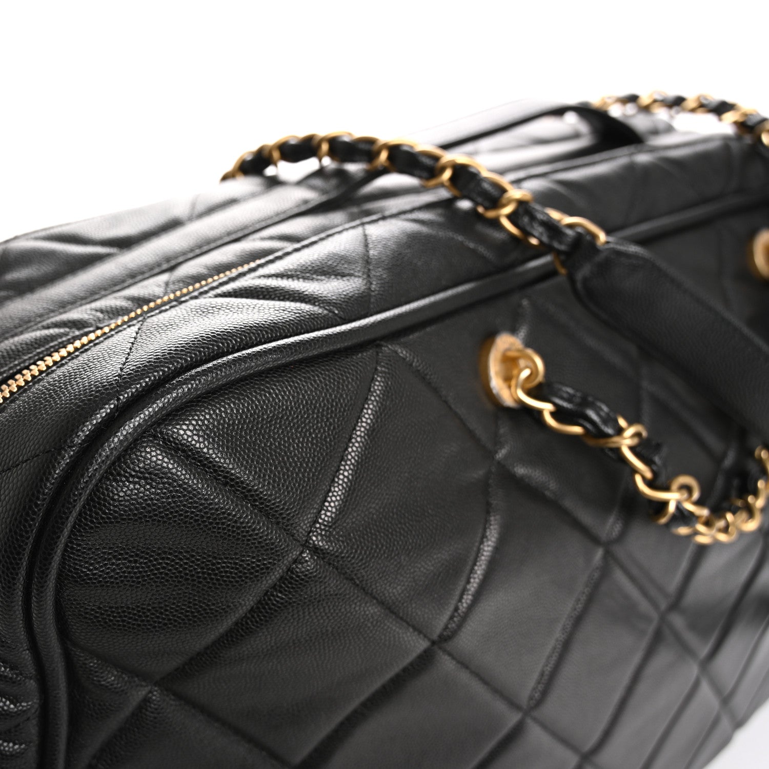Chanel Shiny Grained Calfskin Quilted Large Travel Bowling Bag Black 11 of 11