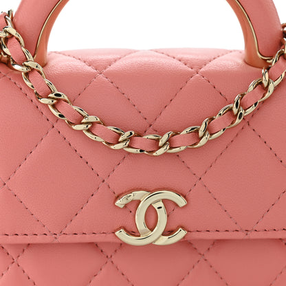 Chanel Lambskin Quilted Top Handle Flap Clutch With Chain Pink 8 of 10