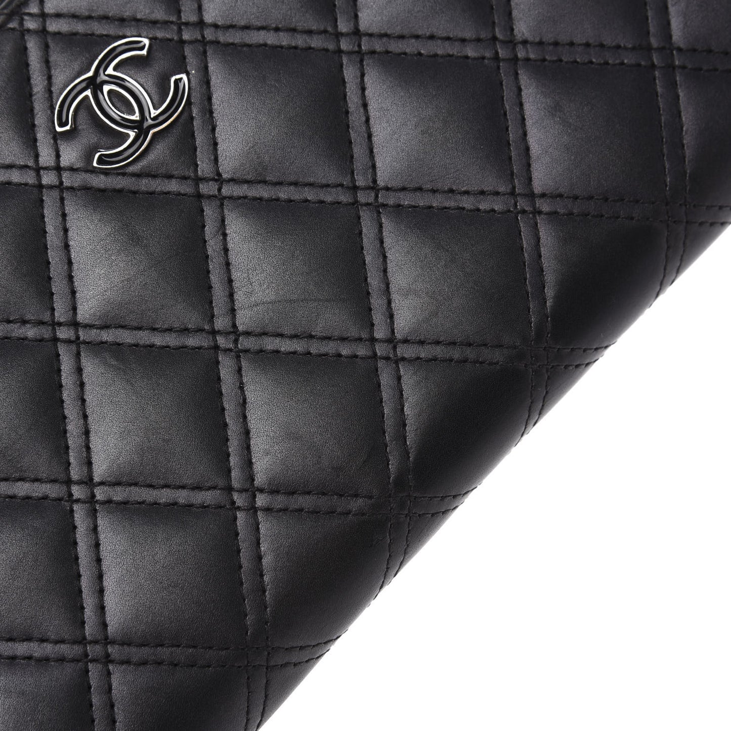 Lambskin Double Stitch Quilted Large Gusset Zip Around Wallet Black