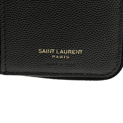 Saint Laurent Grain De Poudre Matelasse Chevron Monogram Compact Zip Around Wallet Black 6 of 7
