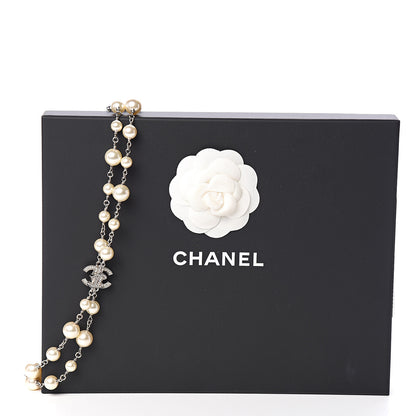 Chanel Crystal Pearl CC Long Necklace Silver 4 of 4
