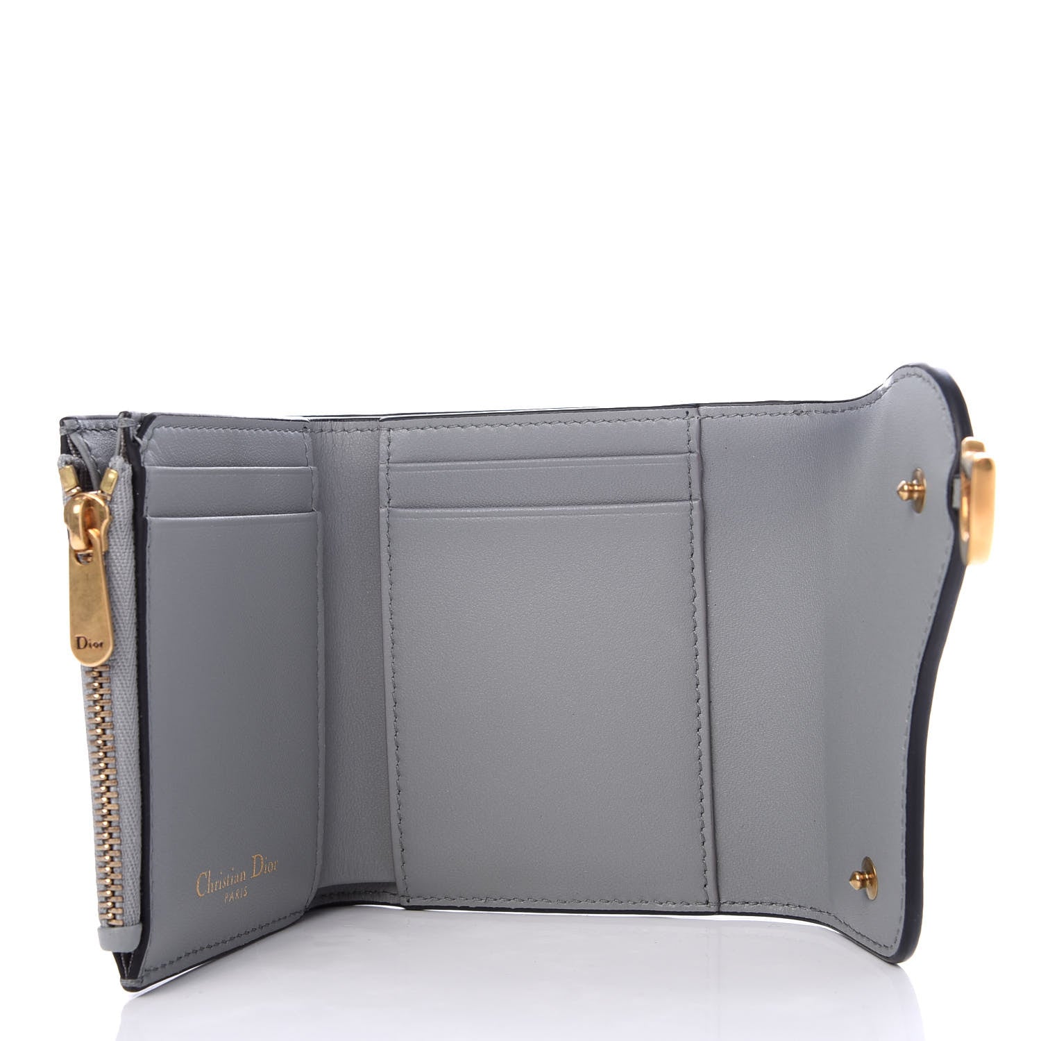 Christian Dior Grained Calfskin Saddle Lotus Wallet Gray 5 of 7