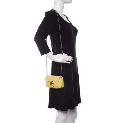Gucci Calfskin Matelasse Super Mini GG Marmont Shoulder Bag Banana 2 of 11