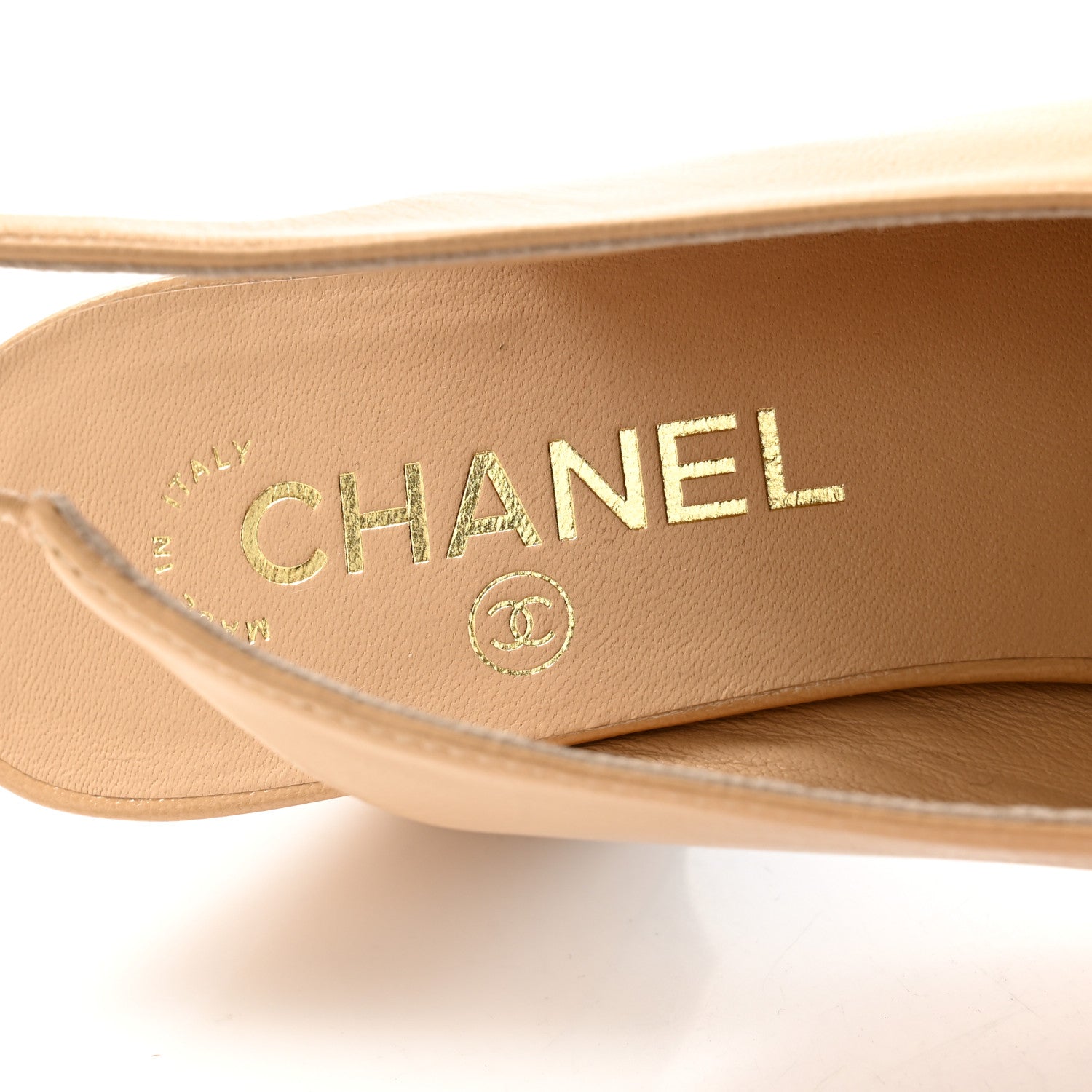 Chanel Shiny Lambskin Grosgrain Pointed Toe CC Slingback Pumps 37 Beige Black 6 of 10