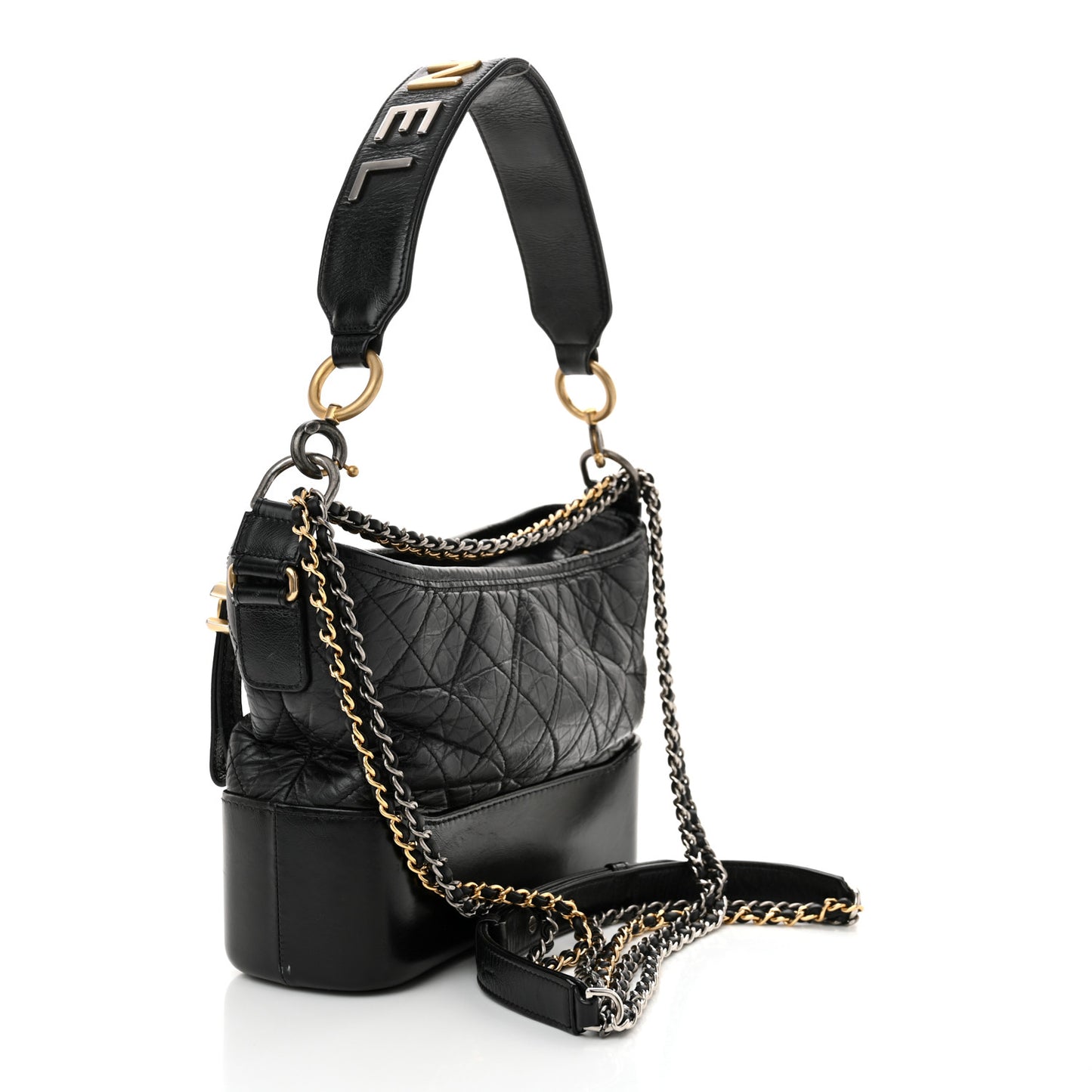 Aged Calfskin Quilted Small Gabrielle Logo Hobo Black