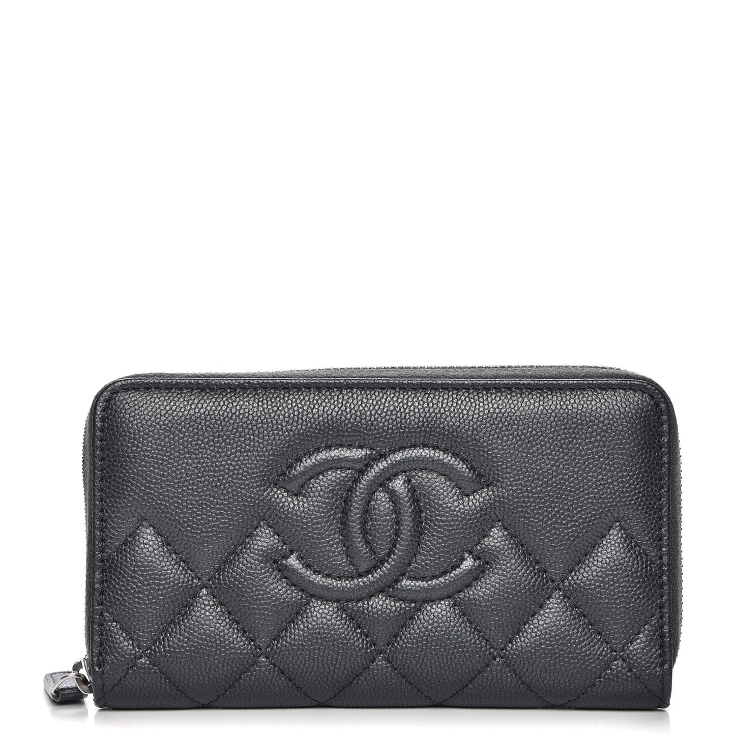 Metallic Caviar Quilted Medium Zip Around Wallet Black