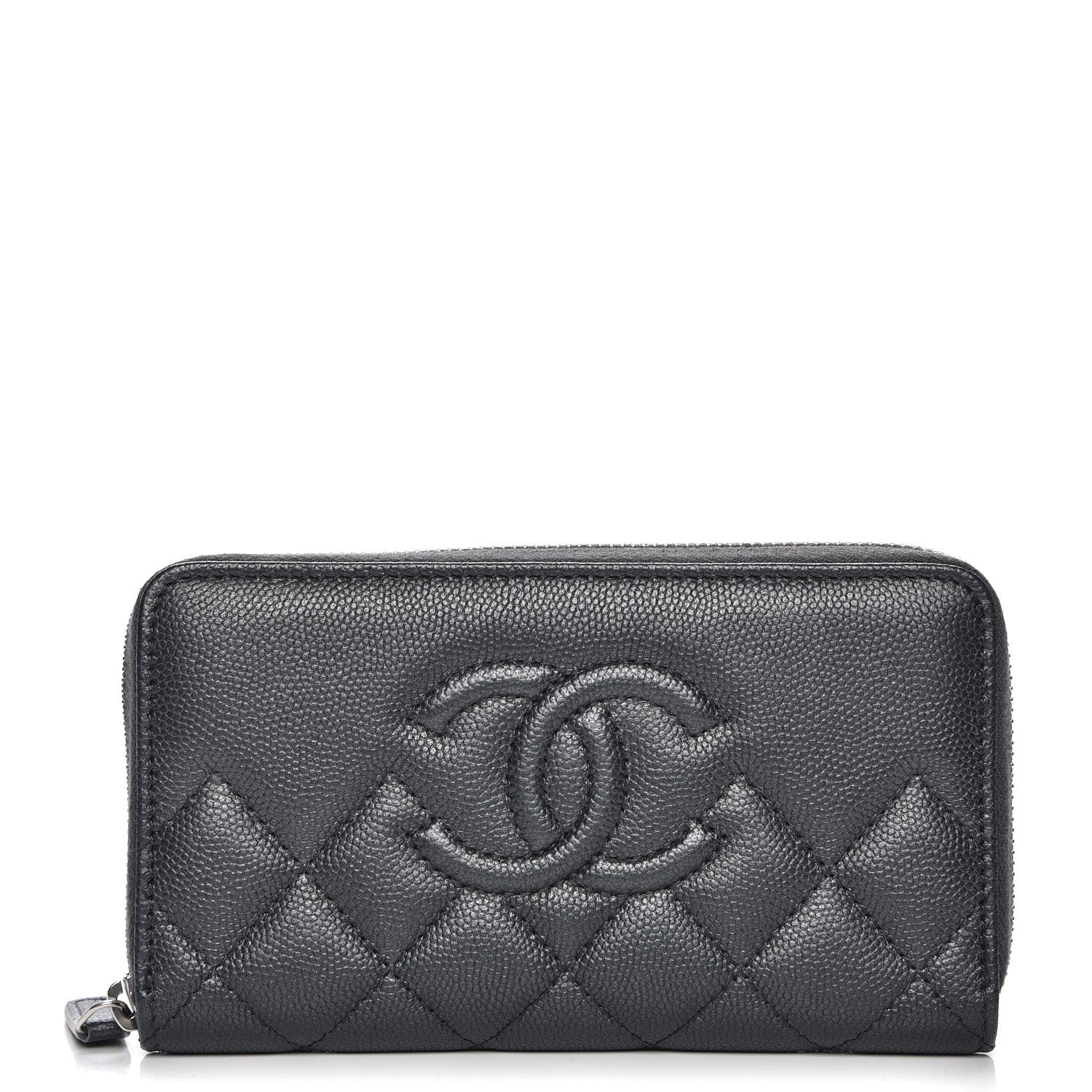 Chanel Metallic Caviar Quilted Medium Zip Around Wallet Black 1 of 9