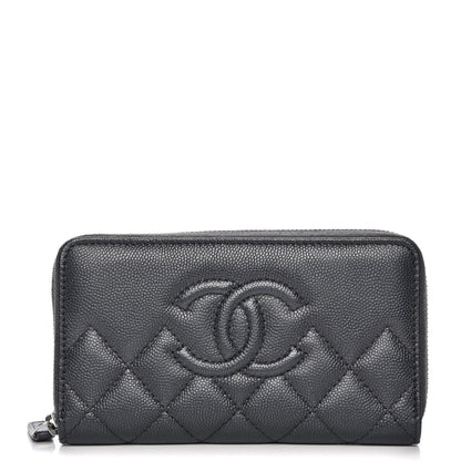 Chanel Metallic Caviar Quilted Medium Zip Around Wallet Black 1 of 9