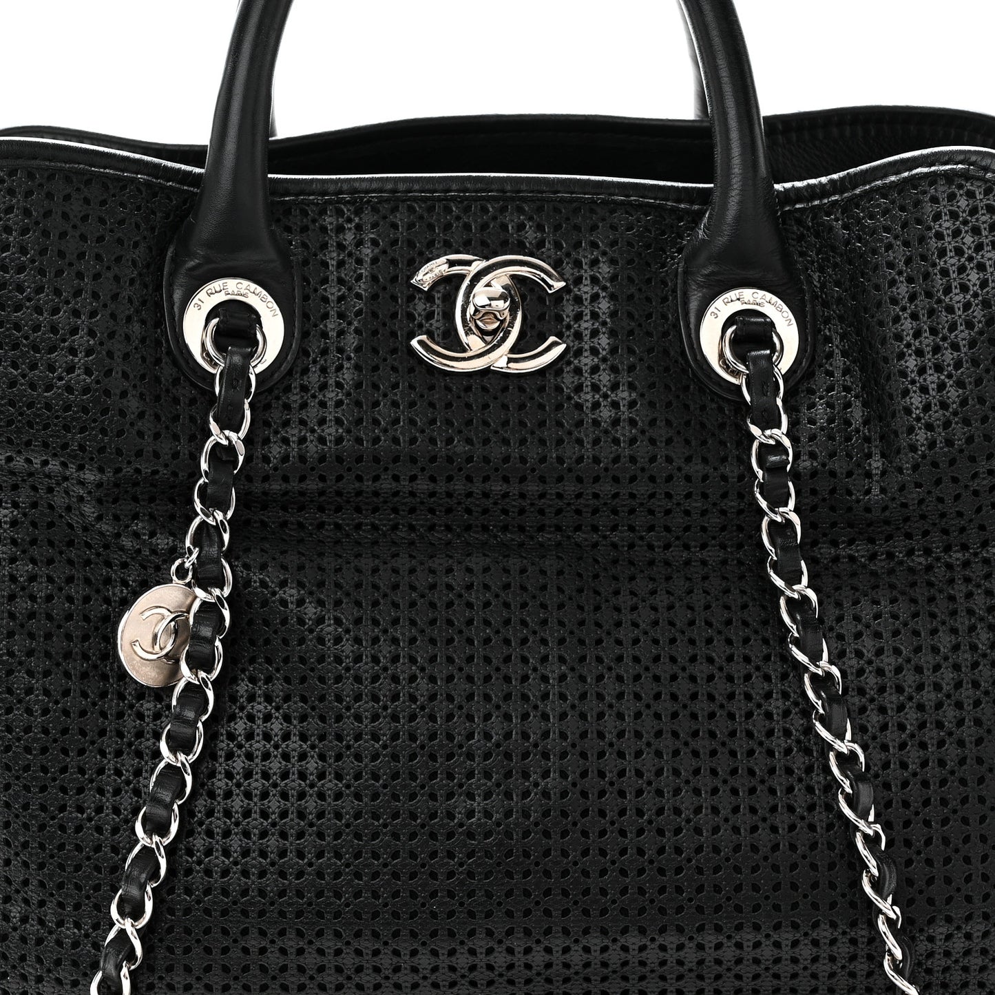 Calfskin Perforated Up In The Air Tote Black