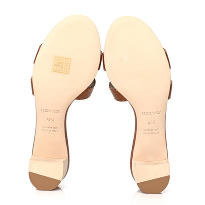 Hermes Calfskin Oasis Sandals 37.5 Gold 5 of 8