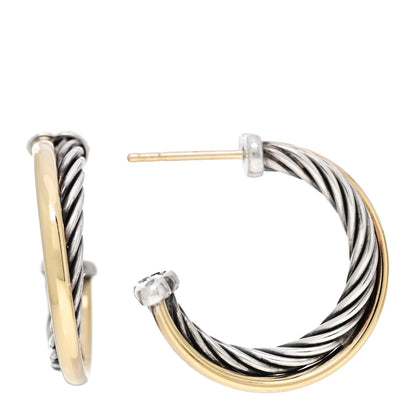 David Yurman Sterling Silver 18K Yellow Gold 23mm Crossover Cable Hoop Earrings 1 of 5