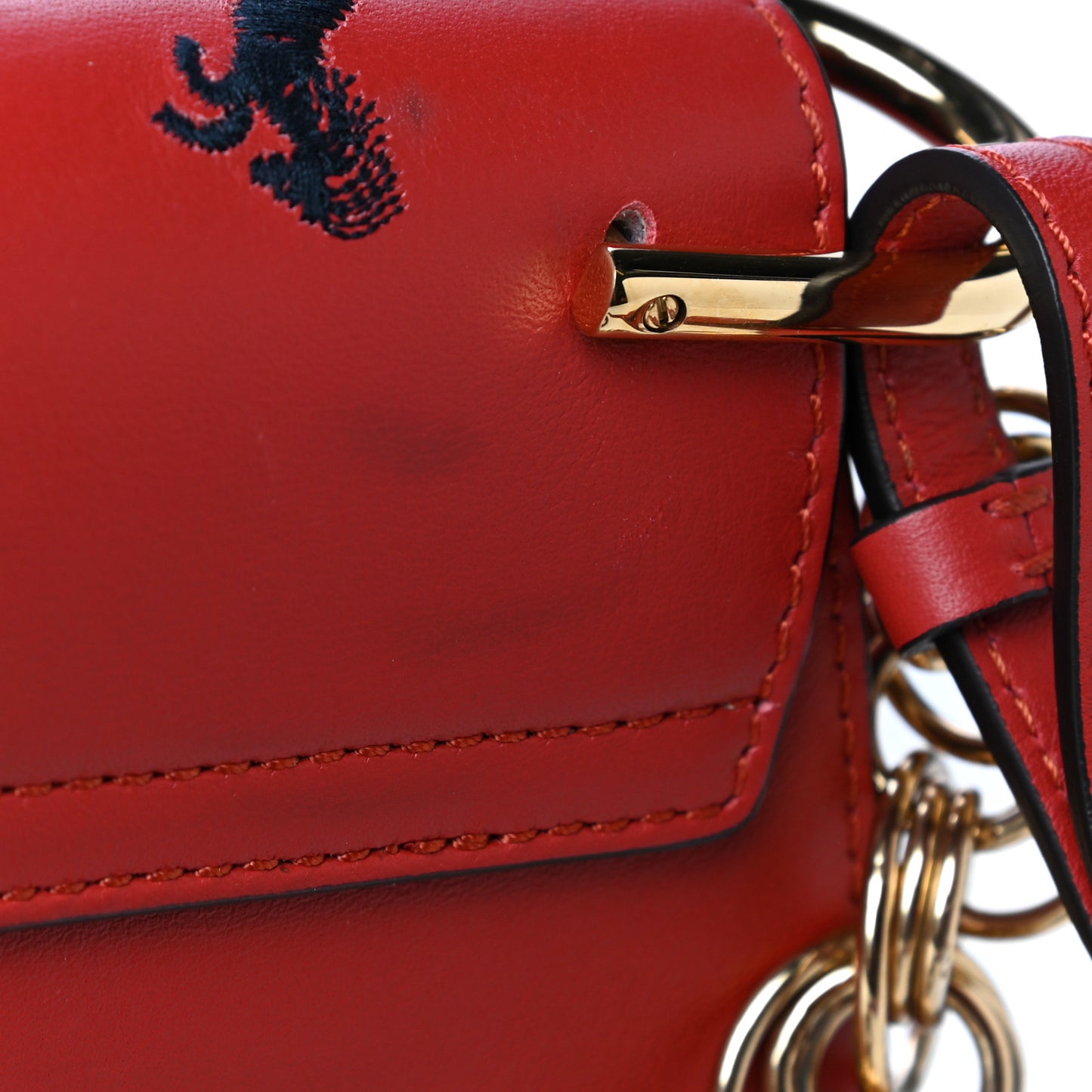 Calfskin Little Horses Embroidered Mini Drew Bijou Shoulder Bag Earthy Red