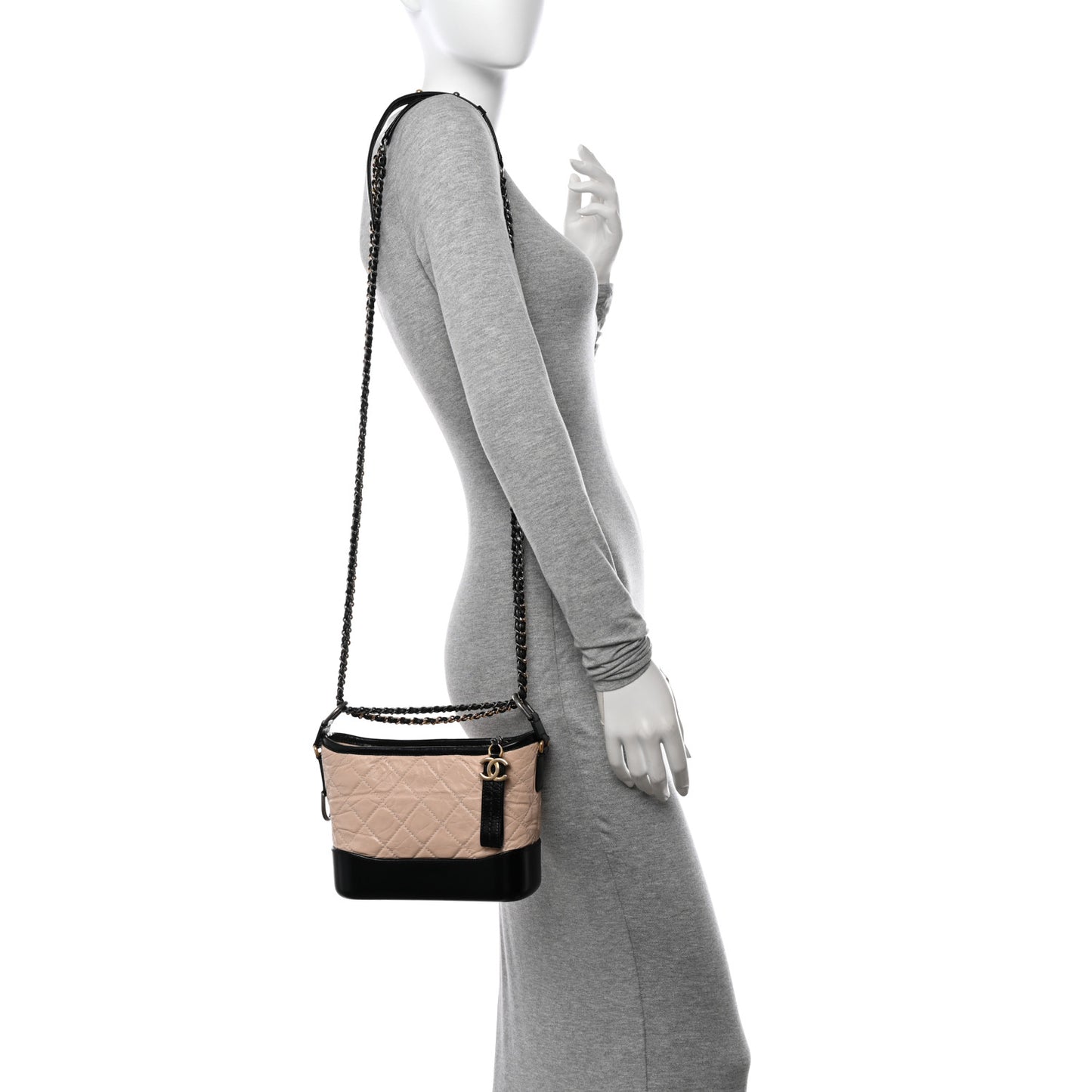 Aged Calfskin Quilted Small Gabrielle Hobo Beige Black