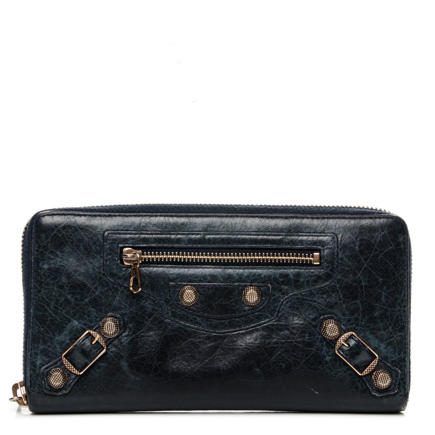 Agneau Giant 12 Rose Gold Hardware Continental Zip Around Wallet Dark Night