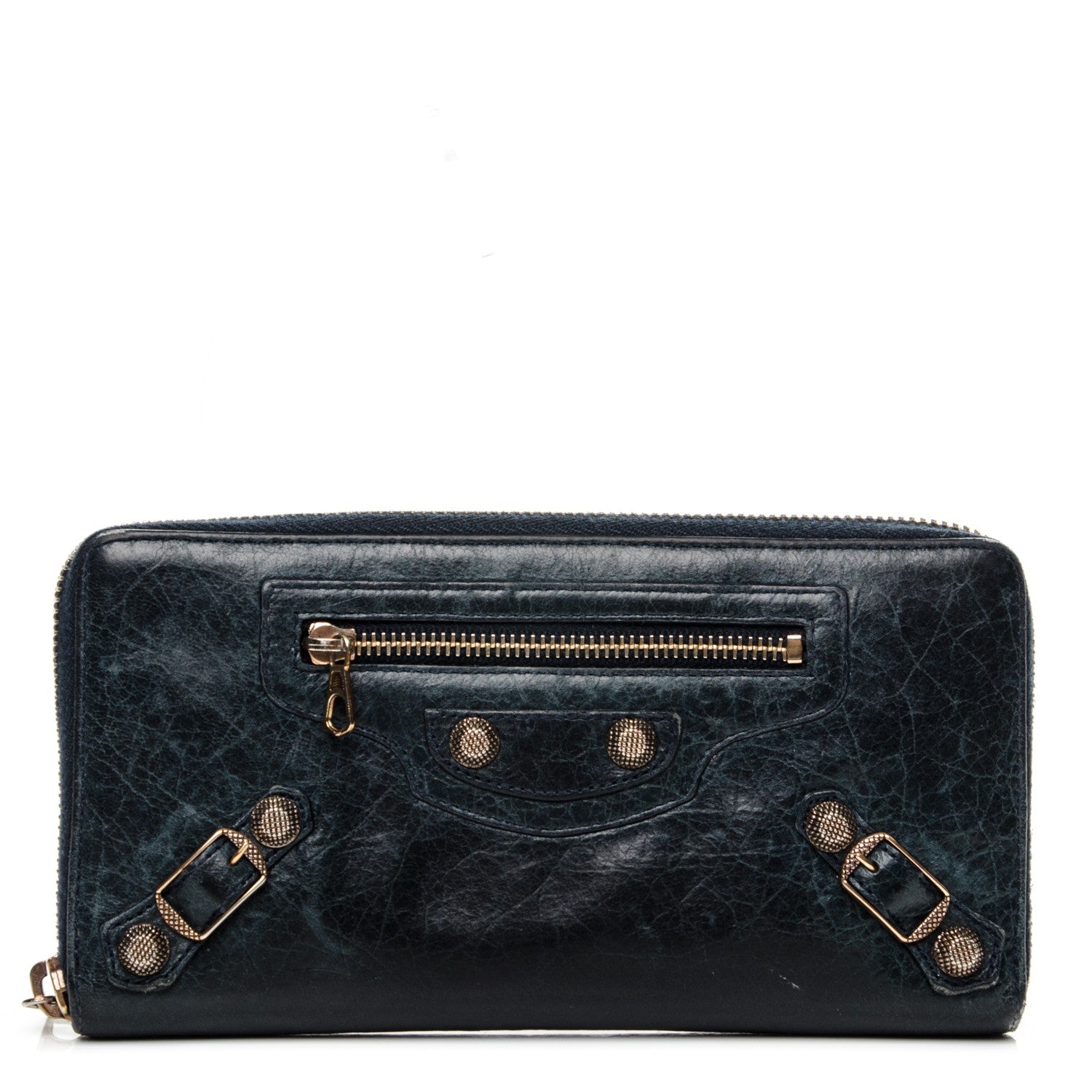 Balenciaga Agneau Giant 12 Rose Gold Hardware Continental Zip Around Wallet Dark Night 1 of 7