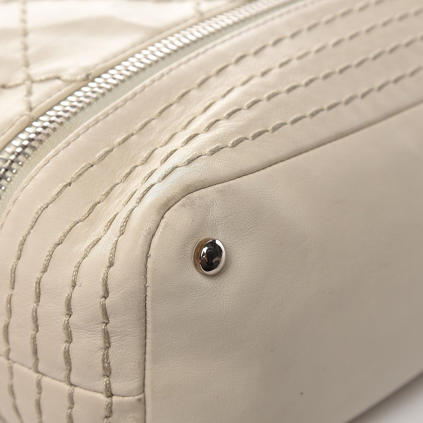 Calfskin Stitched Large Expandable Flap Bag White