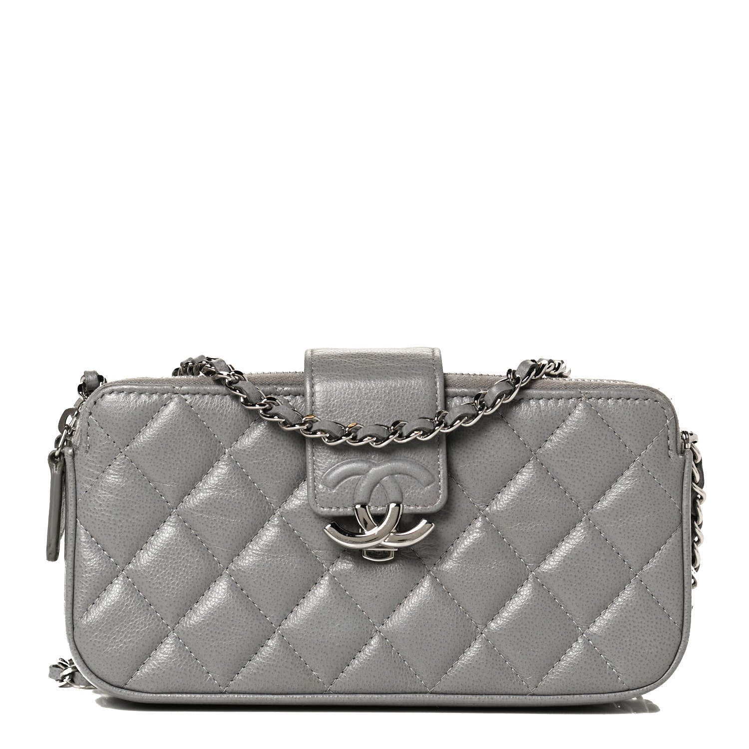 Chanel Grained Calfskin Quilted CC Box Clutch With Chain Grey 1 of 12