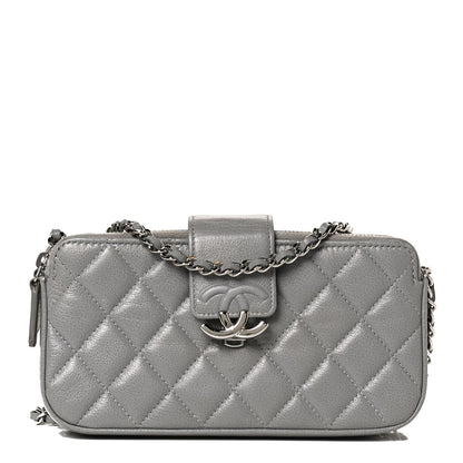 Chanel Grained Calfskin Quilted CC Box Clutch With Chain Grey 1 of 12