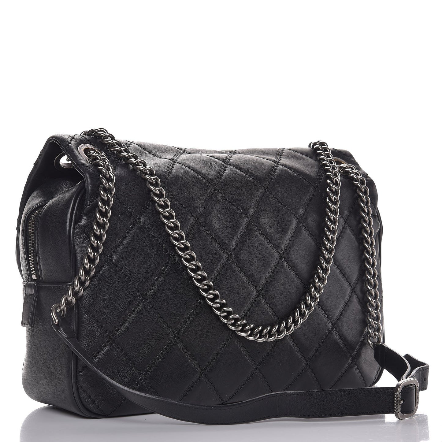 Calfskin Quilted Jumbo Coco Sporran Flap Black