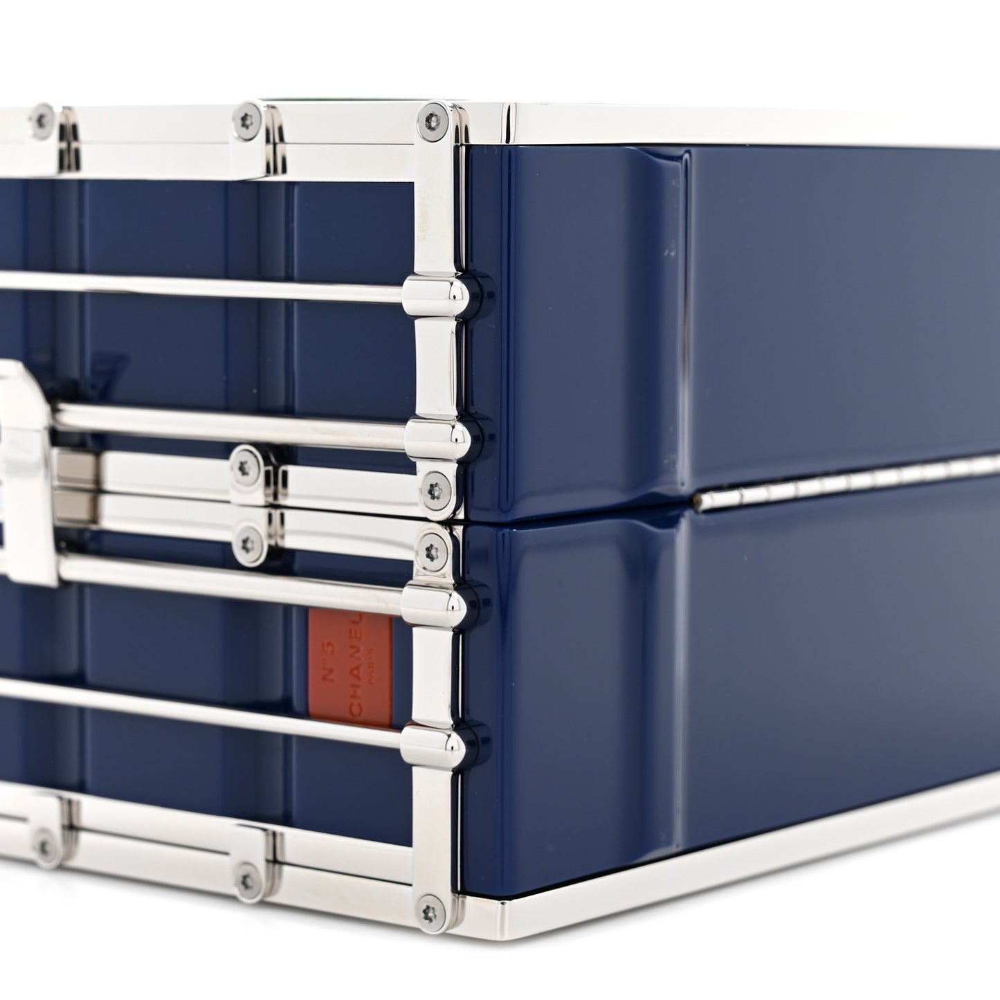 Resin Enamel CC Shipping Container Signature Minaudiere Clutch Blue