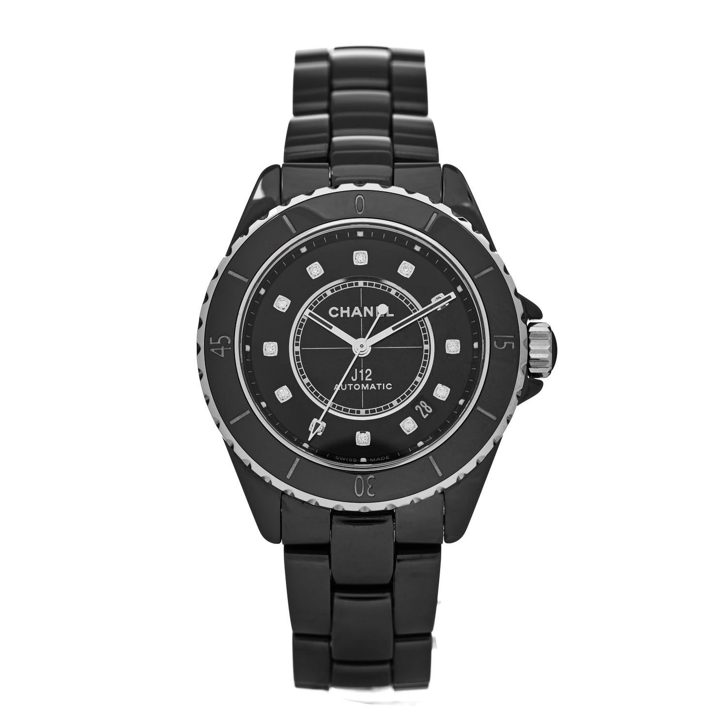 Stainless Steel Ceramic Diamond 38mm J12 Automatic Watch Black