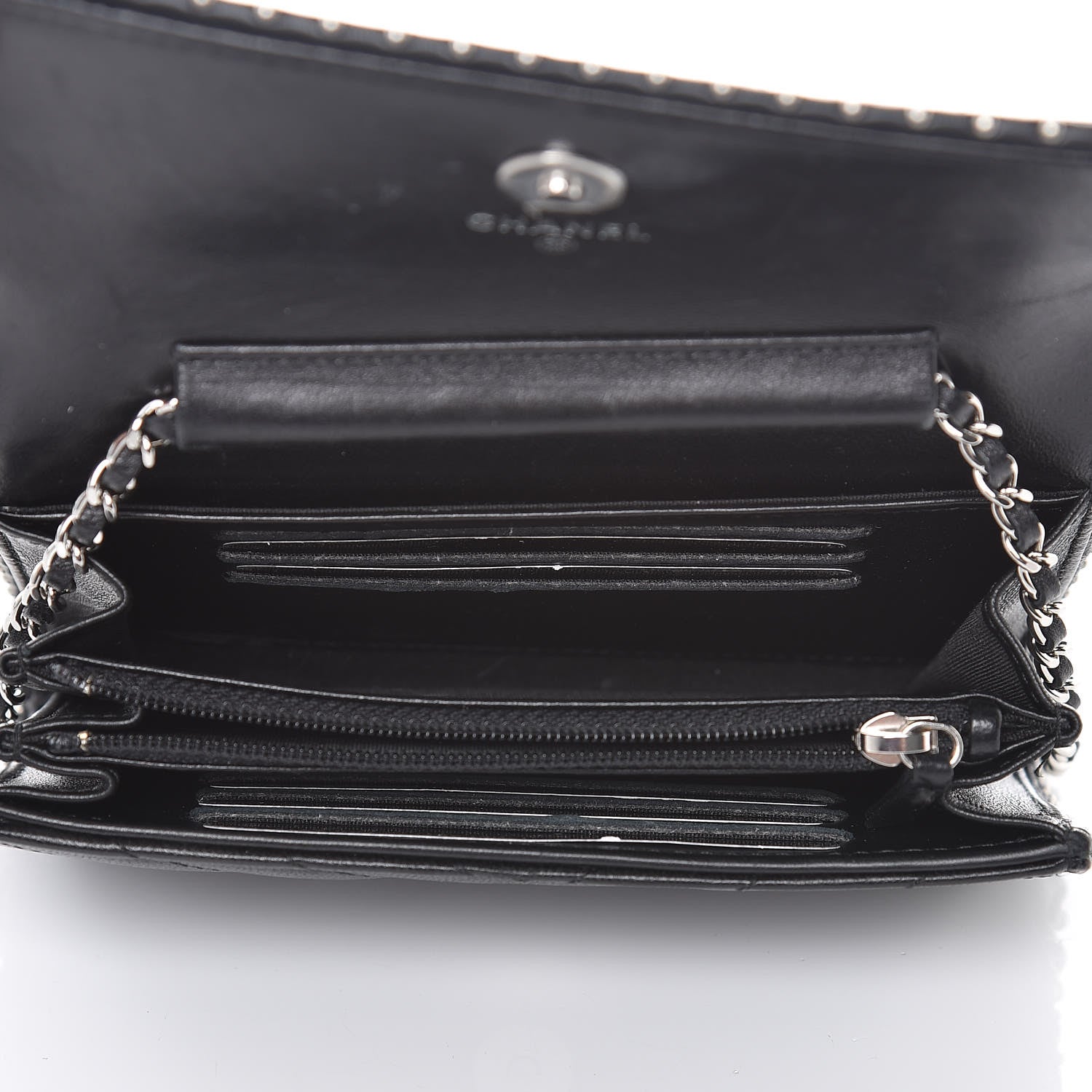 Chanel Lambskin Chevron Quilted Studded Clutch With Chain WOC Black 5 of 11