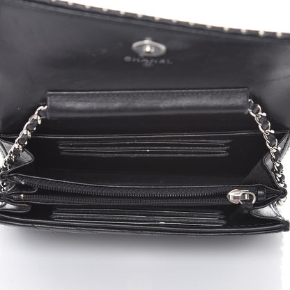 Chanel Lambskin Chevron Quilted Studded Clutch With Chain WOC Black 5 of 11
