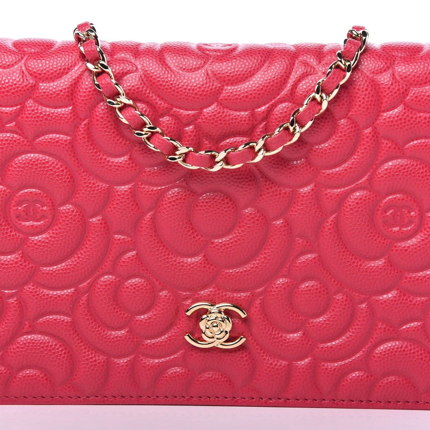 Caviar Camellia Embossed Wallet On Chain WOC Fuschia