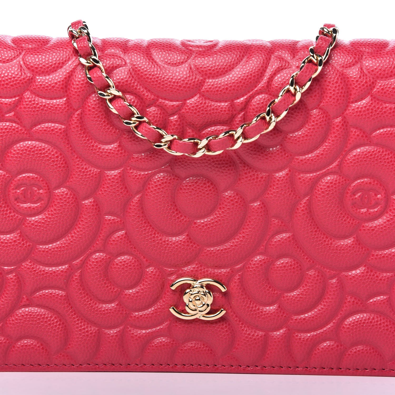 Chanel Caviar Camellia Embossed Wallet On Chain WOC Fuschia 11 of 12
