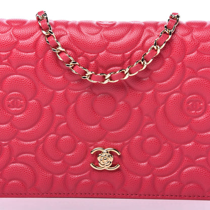 Chanel Caviar Camellia Embossed Wallet On Chain WOC Fuschia 11 of 12