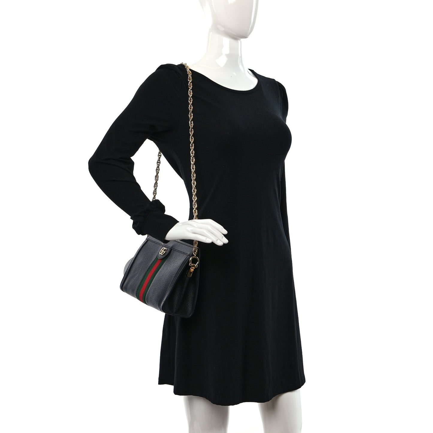 Calfskin GG Web Small Ophidia Chain Shoulder Bag Black
