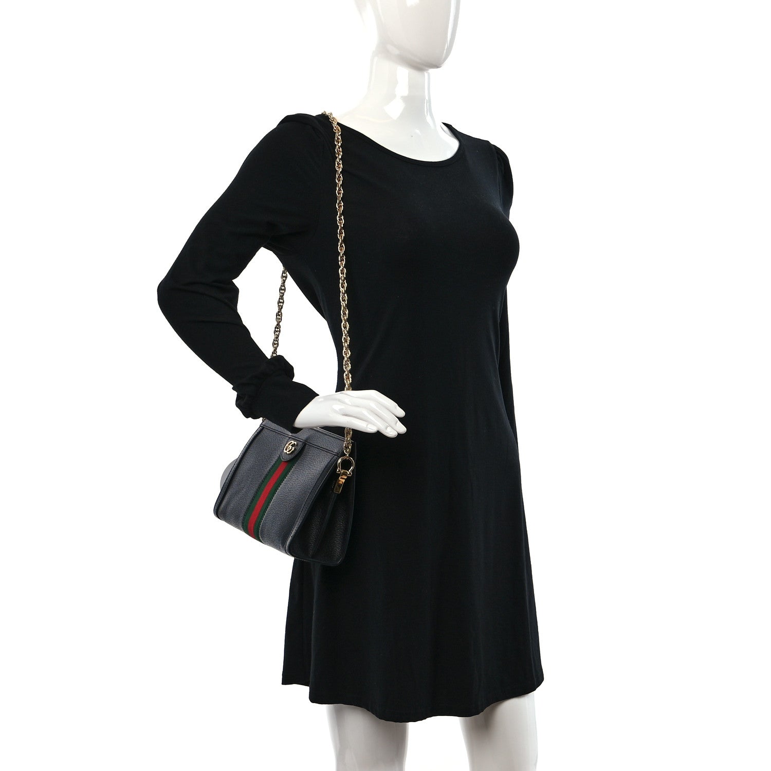 Gucci Calfskin GG Web Small Ophidia Chain Shoulder Bag Black 2 of 11