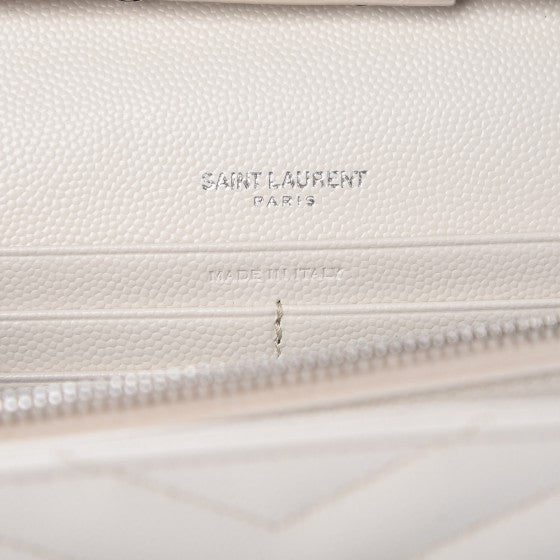 Grain De Poudre Matelasse Chevron Monogram Chain Wallet Icy White