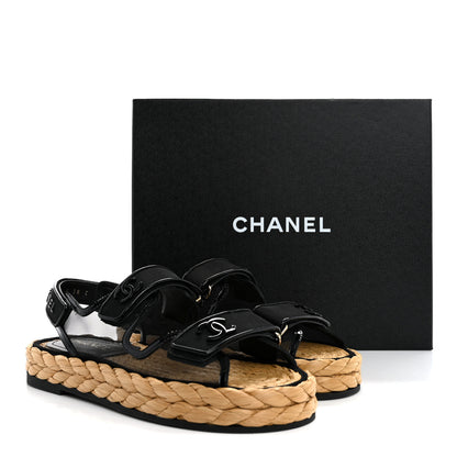 Chanel Mesh Patent Calfskin Velcro Dad Sandals 38 Black 10 of 10