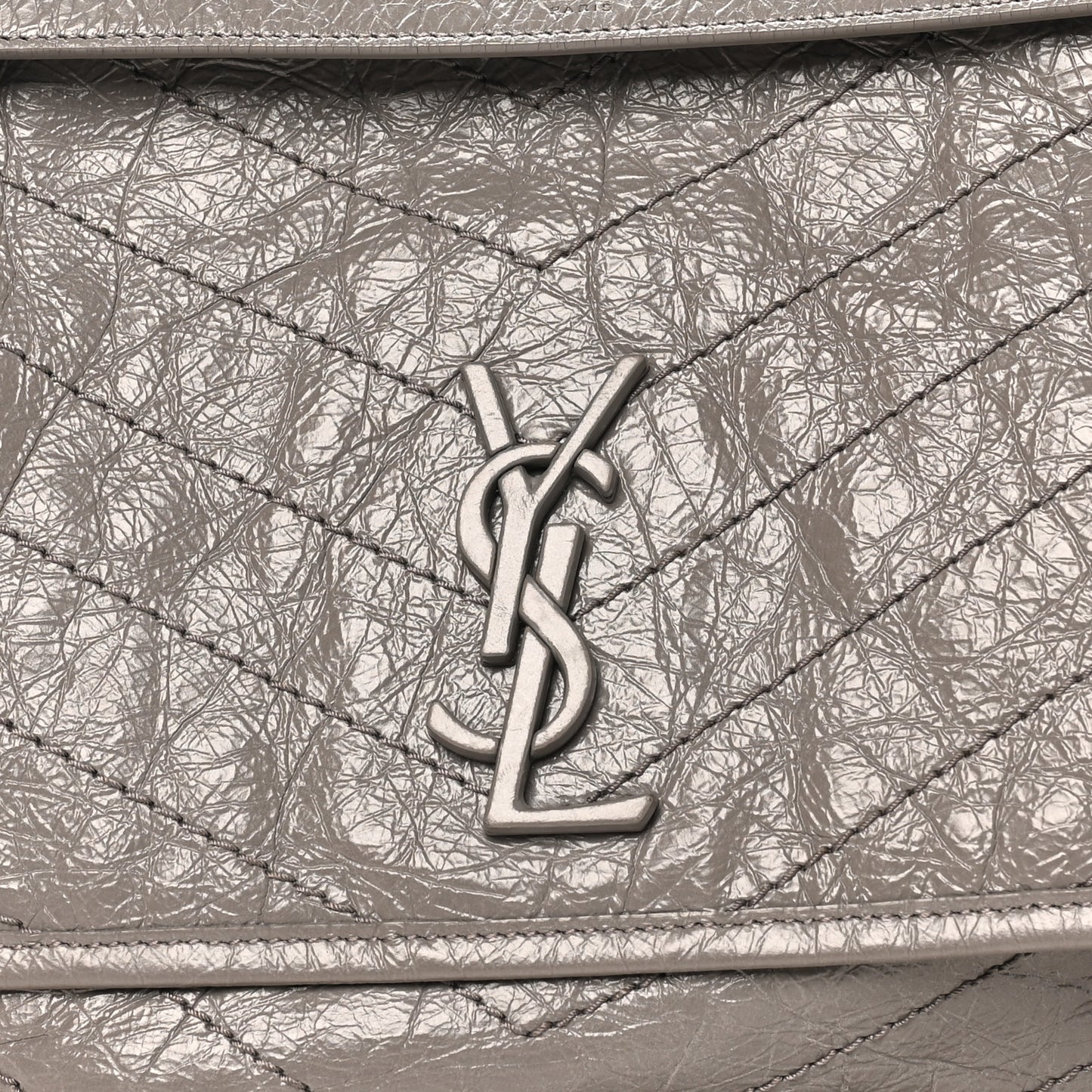 Crinkled Calfskin Matelasse Monogram Large Niki Chain Satchel Fog