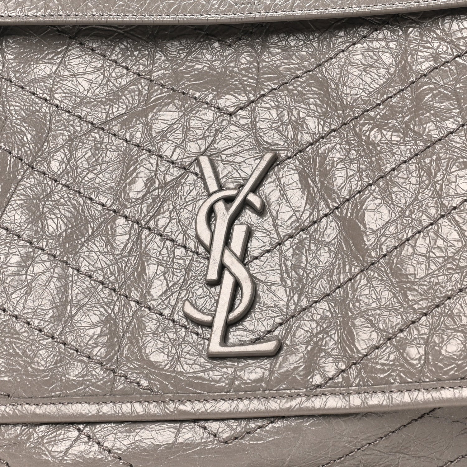 Saint Laurent Crinkled Calfskin Matelasse Monogram Large Niki Chain Satchel Fog 8 of 10