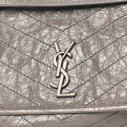 Saint Laurent Crinkled Calfskin Matelasse Monogram Large Niki Chain Satchel Fog 8 of 10