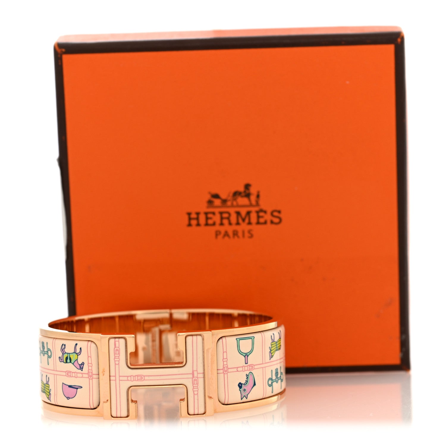Hermes Enamel Couvertures et Tenues de Jour Wide Clic Clac H Bracelet PM Pannacotta 5 of 5