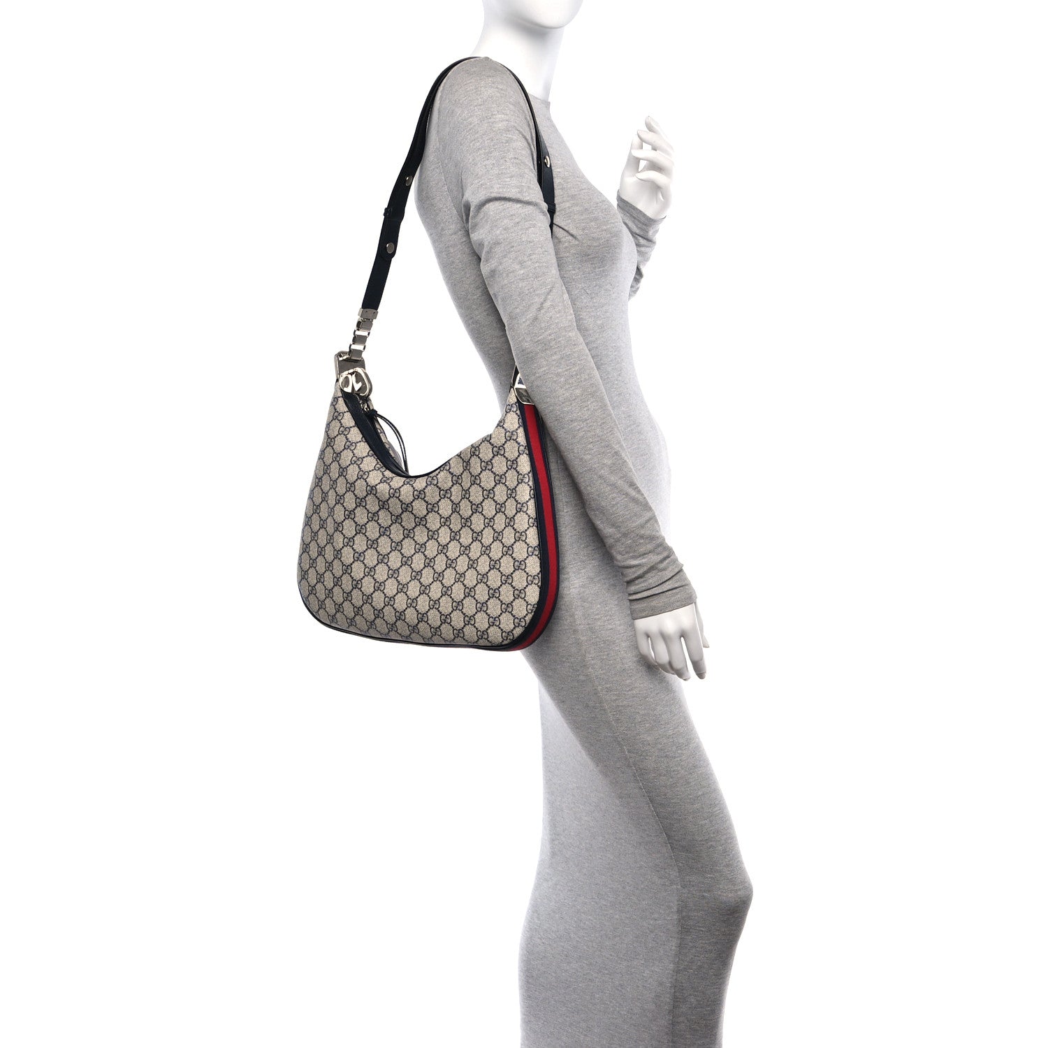 Gucci GG Supreme Monogram Textured Calfskin Web Large Attache Shoulder Bag Beige Blue 2 of 11