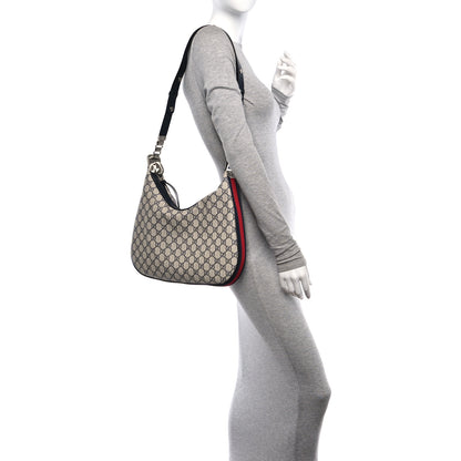 Gucci GG Supreme Monogram Textured Calfskin Web Large Attache Shoulder Bag Beige Blue 2 of 11