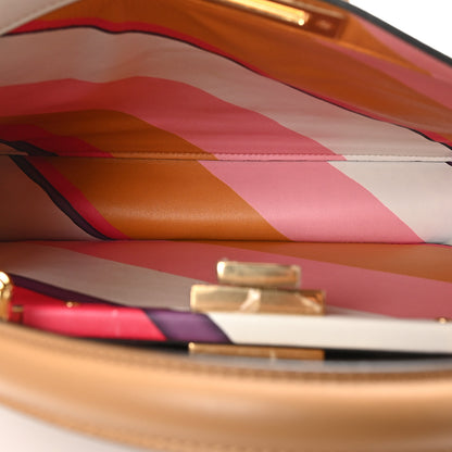 Fendi Vitello Seta Nappa FF Striped Embossed Medium Peekaboo I SEE U Satchel Miele Scuro Multicolor 6 of 12
