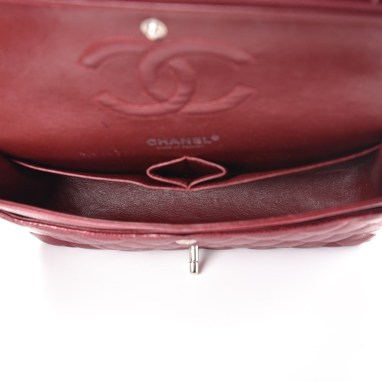 Caviar Quilted Medium Double Flap Dark Red