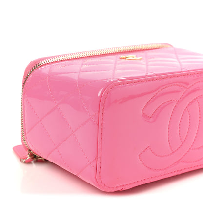 Chanel Patent Quilted Pearl Crush Small Vanity Case With Chain Neon Pink 10 of 11