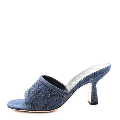 Gucci Denim Crystal GG Monogram Mules 37 Blue 1 of 11